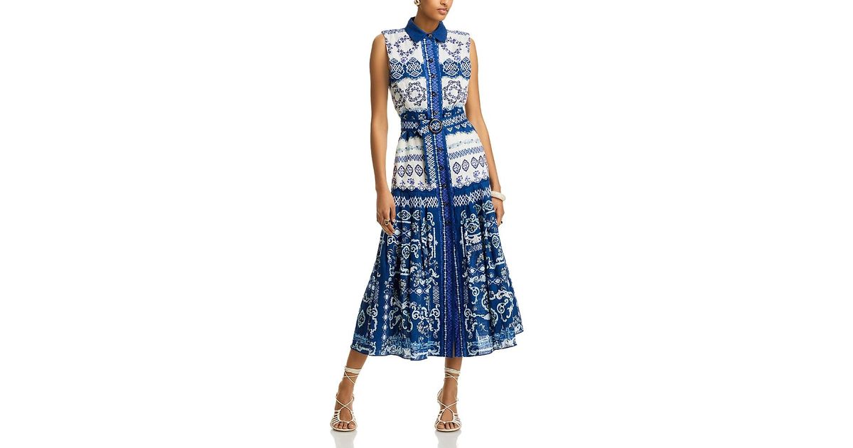 Saloni Nya Linen Midi Dress in Blue | Lyst