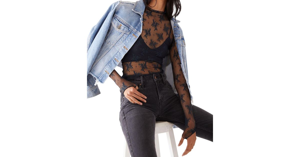 Free People Synthetic Lady Lux Floral Mesh Layering Top in Black | Lyst