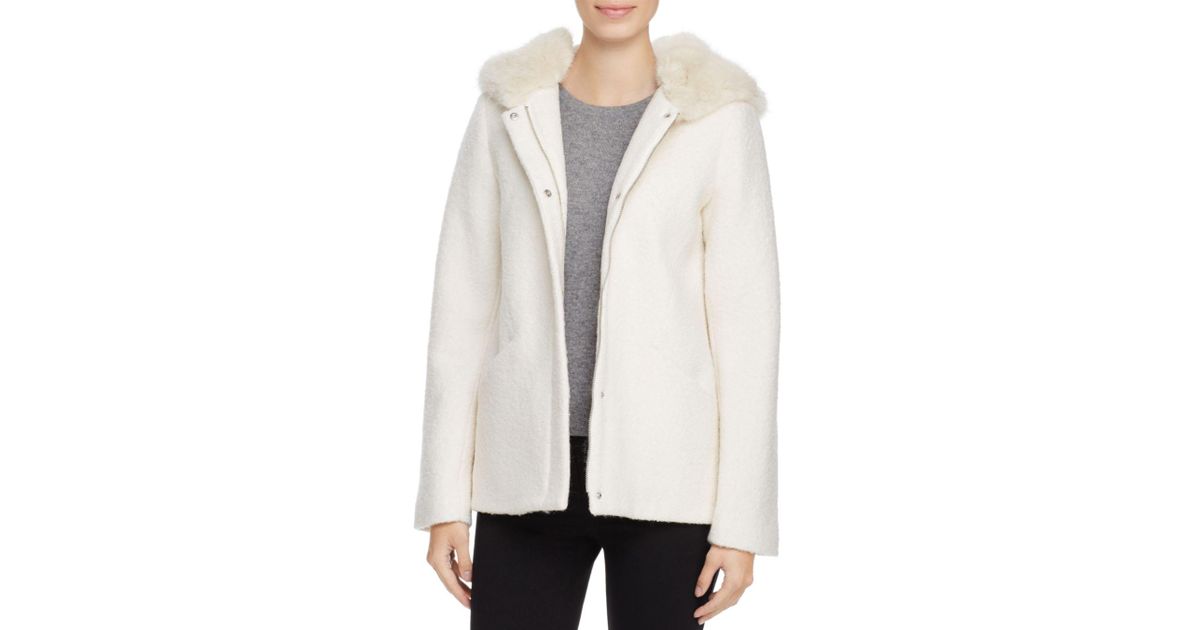 Laundry by Shelli Segal Wool Faux Fur Trim Coat in Ivory (White) Save