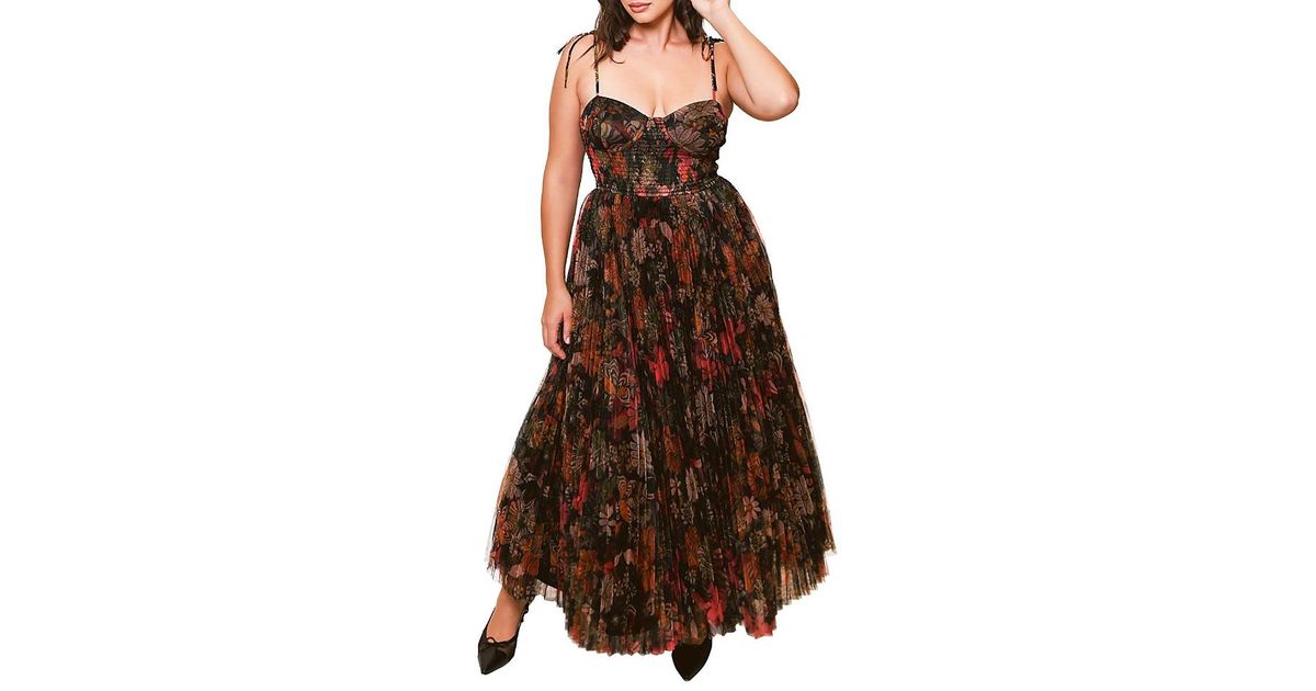 Hutch Plus Size Brianna Pleated Tulle Dress in Brown | Lyst