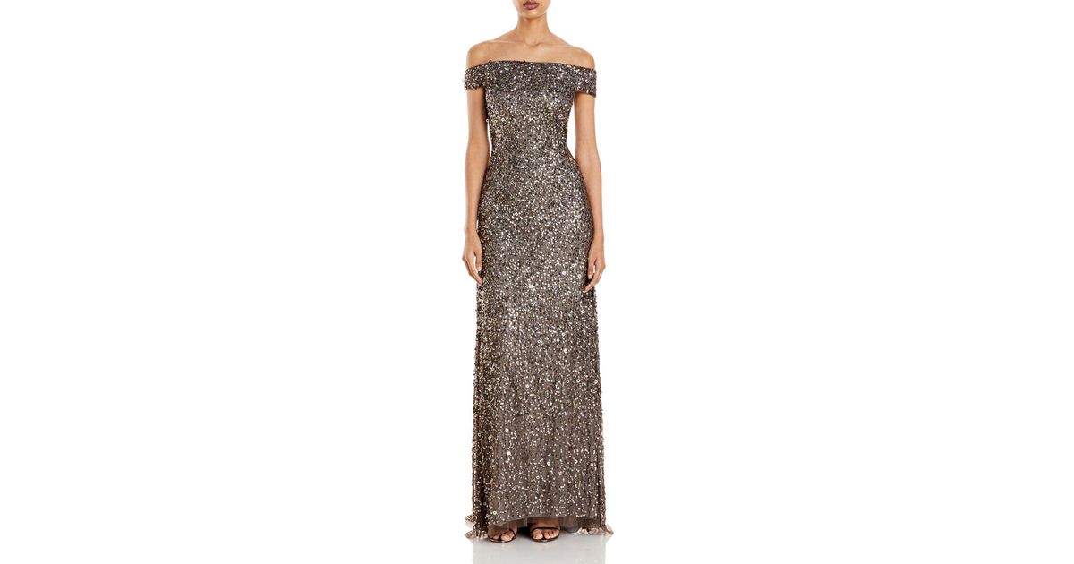 Adrianna Papell Off - The - Shoulder Sequined Gown | Lyst