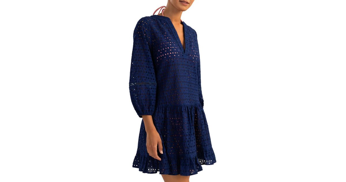 Shoshanna Cotton Eyelet Embroidered Cover - Up Dress in Blue | Lyst