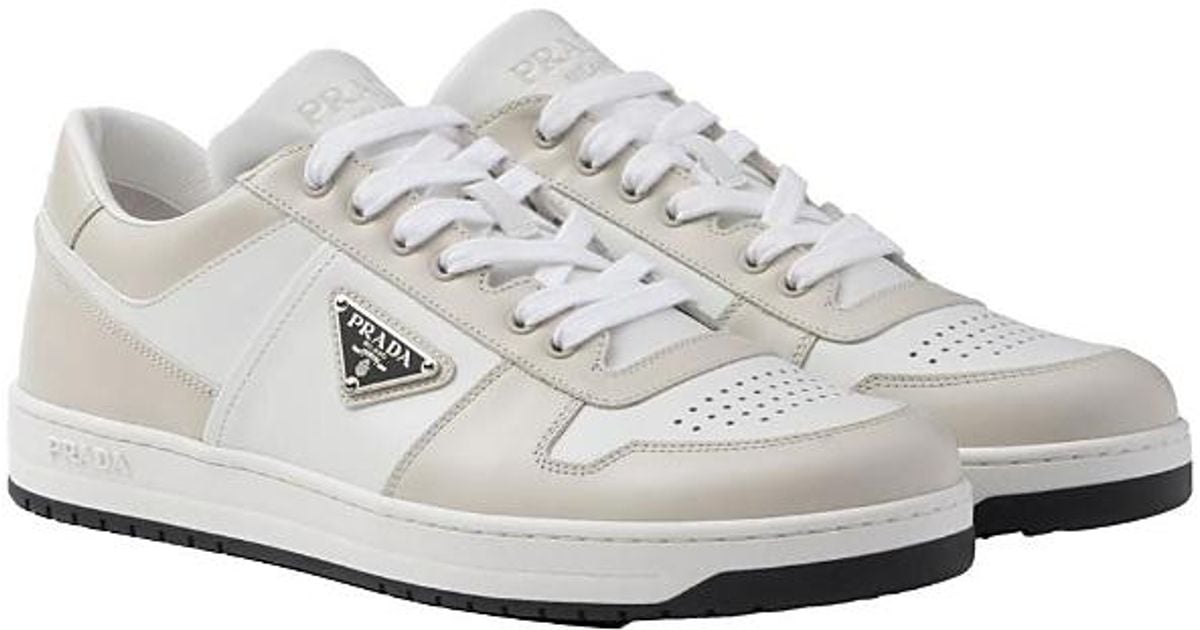 Prada Downtown Leather Sneakers in White for Men | Lyst