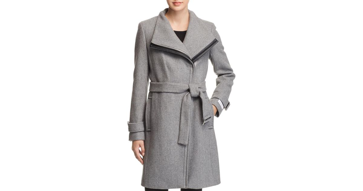 calvin klein belted asymmetric front coat