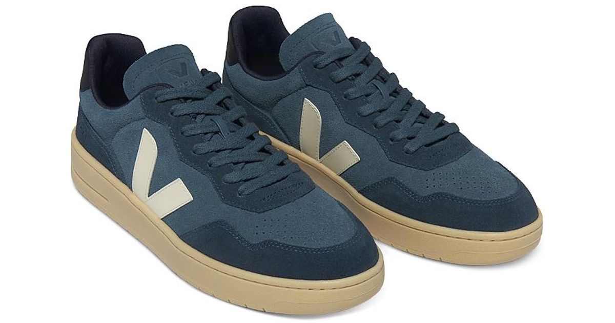 Veja V-90 Low Top Leather Sneakers in Blue for Men | Lyst