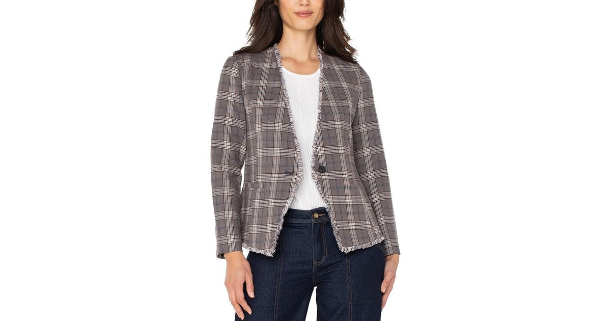 Liverpool Los Angeles Collarless Fitted Blazer in Grey | Lyst UK