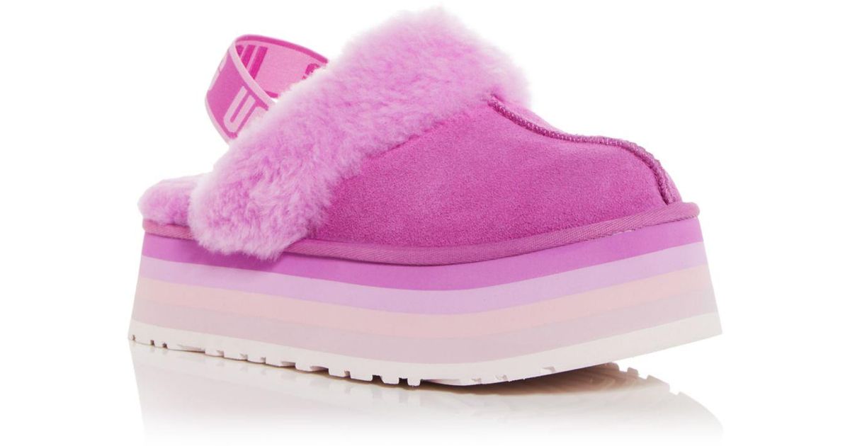 UGG Funkette Shearling Slingback Platform Slippers in Pink | Lyst