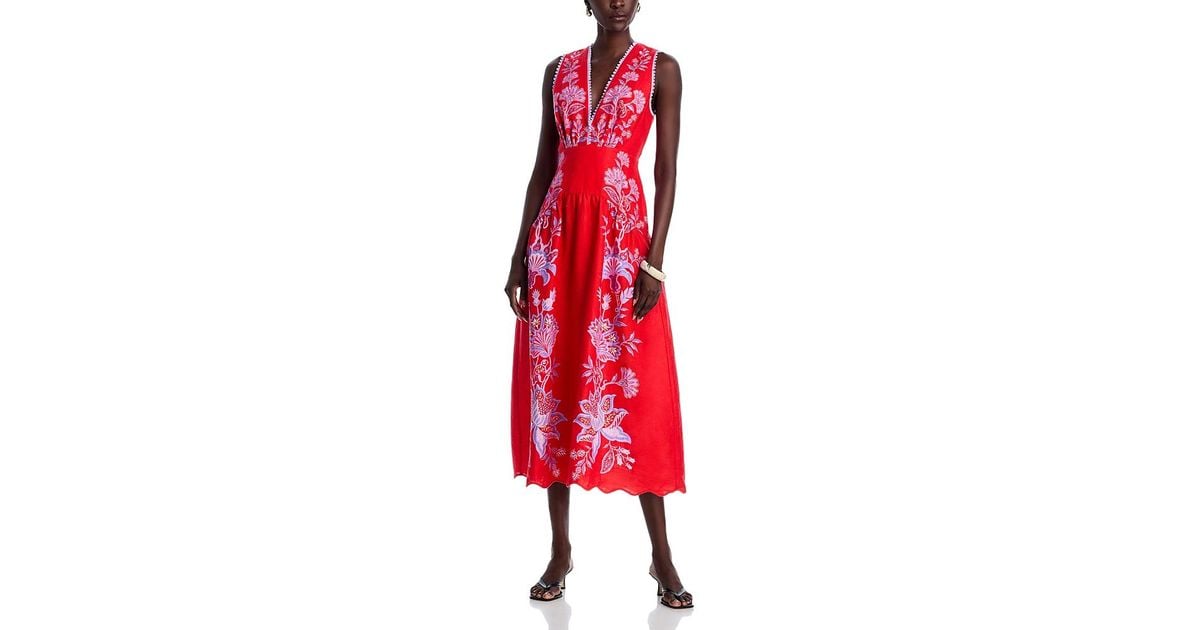 FARM Rio Porcelain Garden Linen Midi Dress in Red | Lyst FARM Rio Porcelain Garden Linen Midi Dress in Red | Lyst