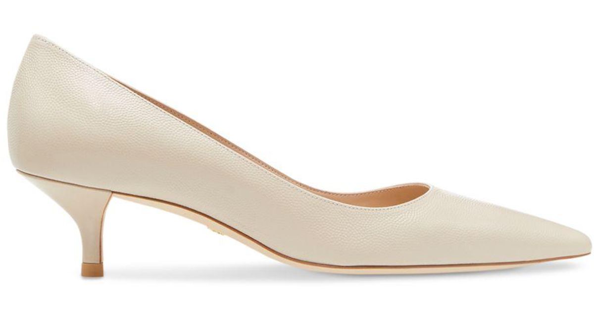 Stuart Weitzman Stuart Pointed Toe Kitten Heel Pumps in Natural | Lyst