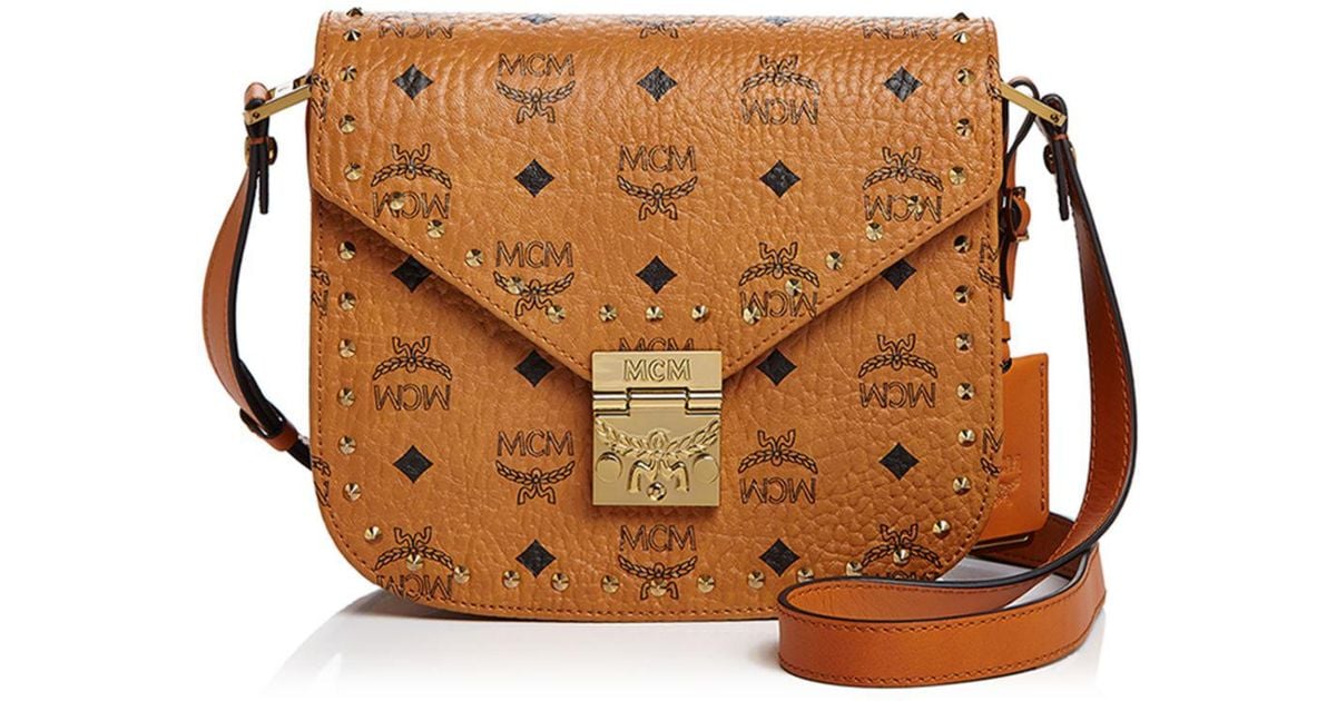 Mcm Brown Patricia Stud Trim Visetos Small Shoulder Bag Mcm Brown Patricia Stud Trim Visetos Small Shoulder Bag