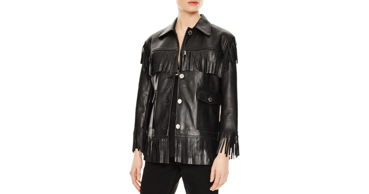 sandro fringe leather jacket