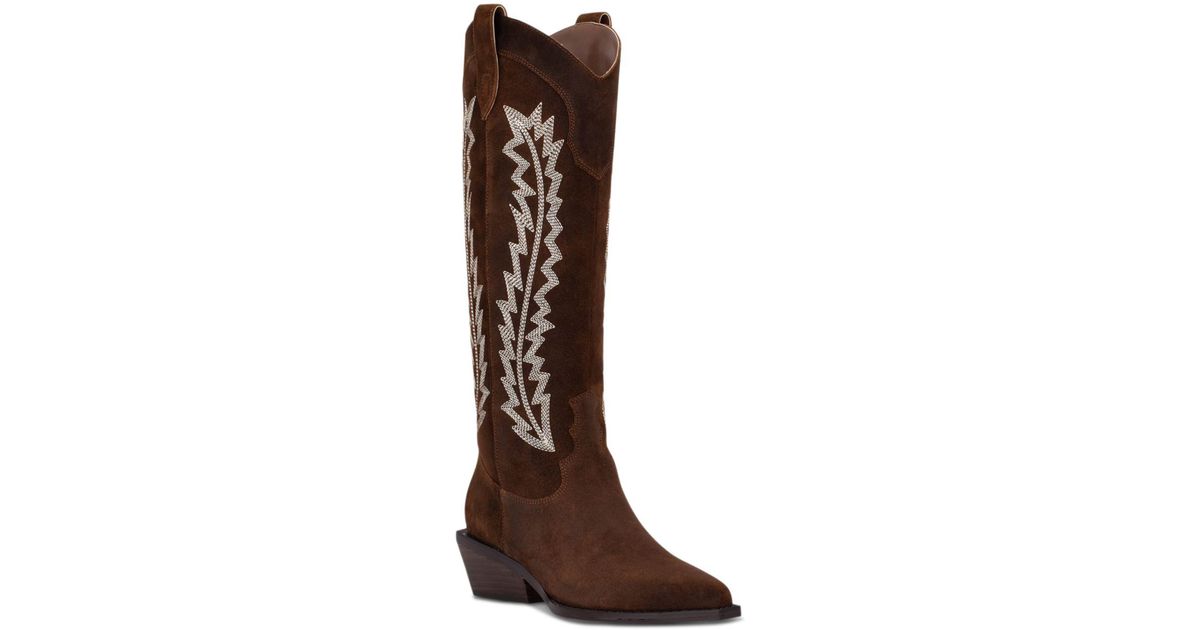 Marc Fisher Leather Roselle Western Knee High Boots in Brown | Lyst