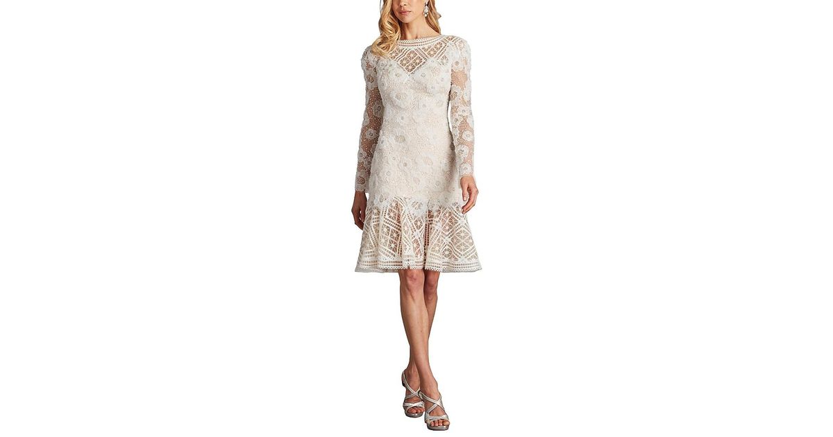 Tadashi Shoji Idly Embroidered Illusion Dress in Natural | Lyst