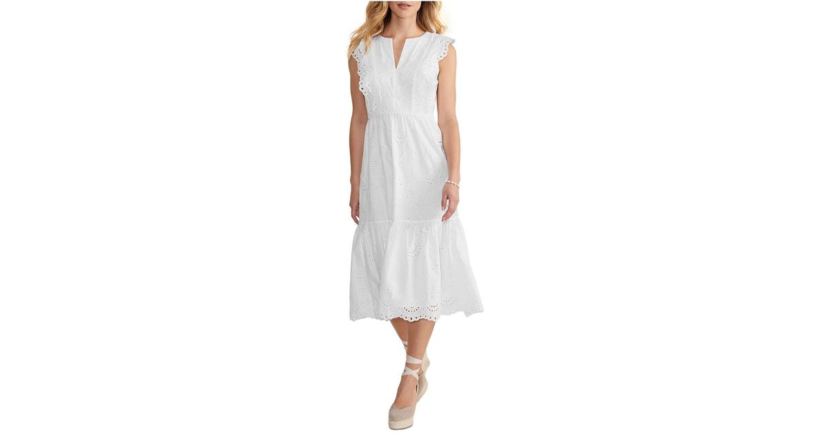 Vineyard Vines Seashell Cotton Eyelet Midi Dress in White | Lyst