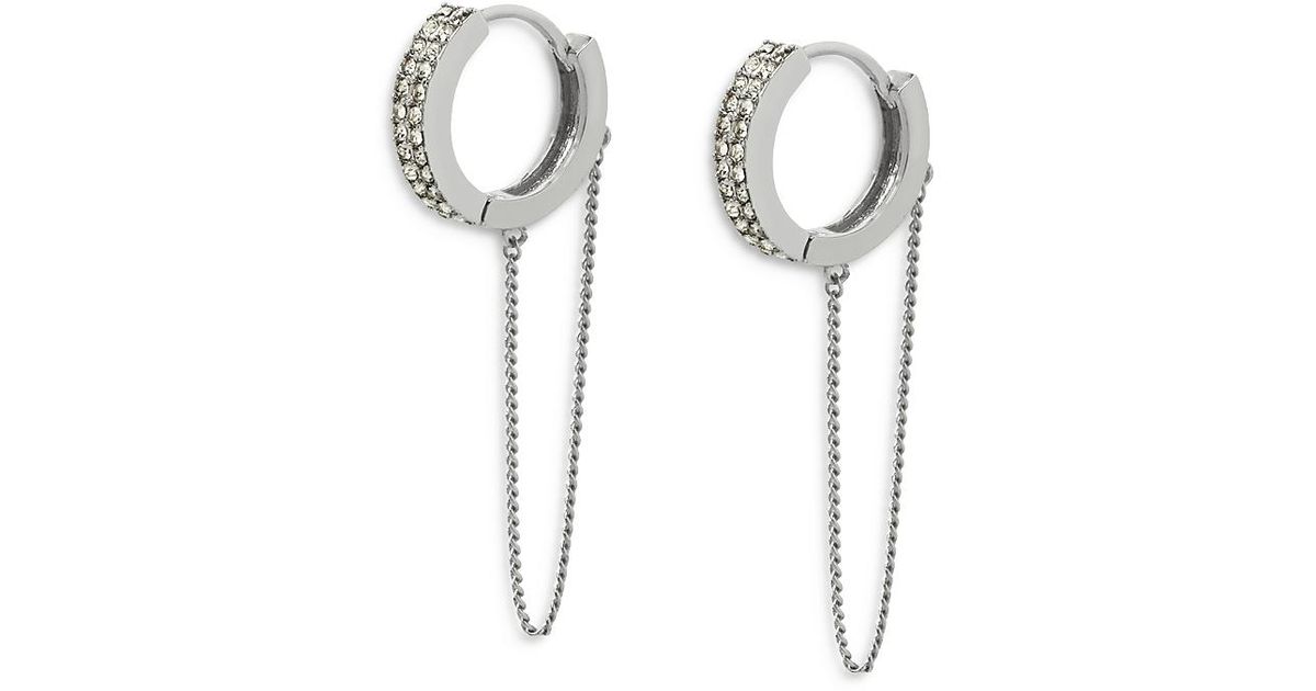AllSaints Chain Swag Pave Huggie Hoop Earrings in White | Lyst