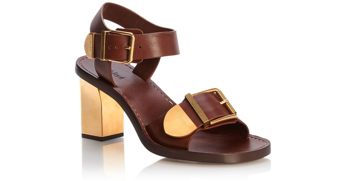 Chloé Rebecca Ankle Strap Slingback Buckled High Heel Sandals in Brown Lyst