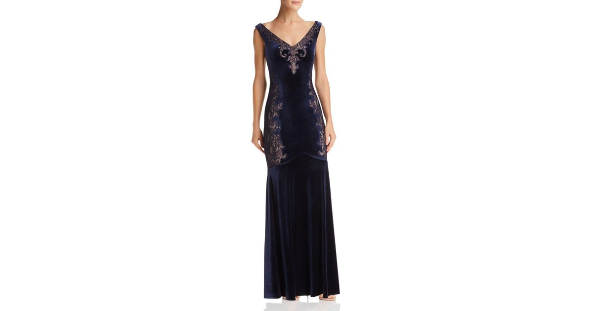 bcbg pleated lace inset gown