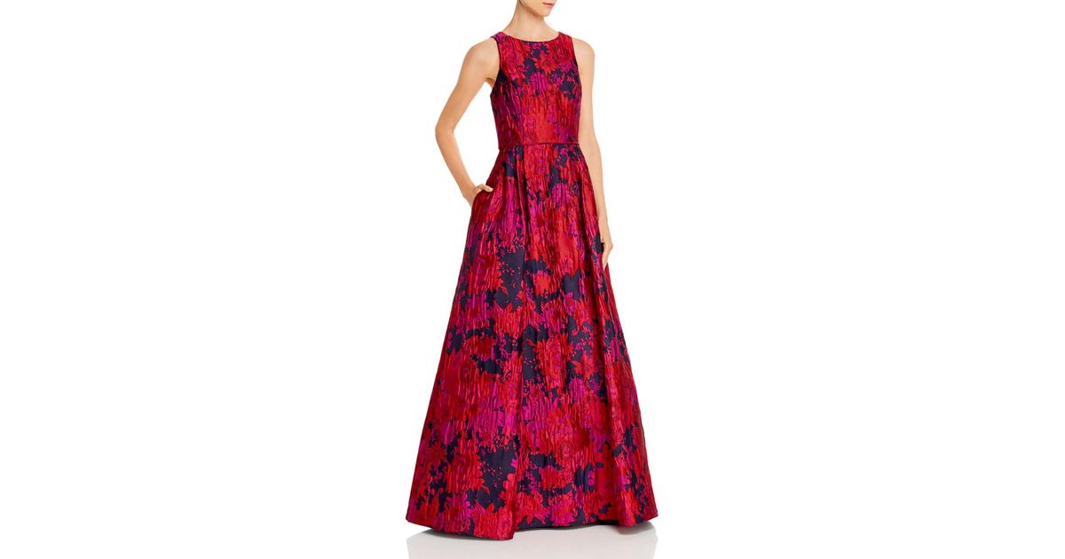Aidan Mattox Synthetic Floral Brocade Gown in Red - Lyst