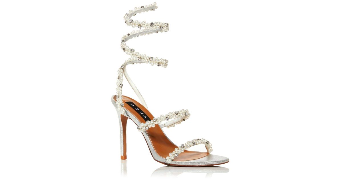 Aqua Duet Embellished Ankle Strap High Heel Sandals in White Lyst