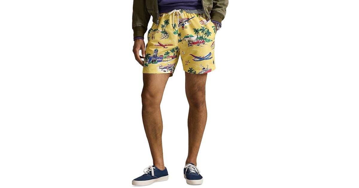 Ralph Lauren Men's Yellow Traveler Classic Swim Trunk - Medium