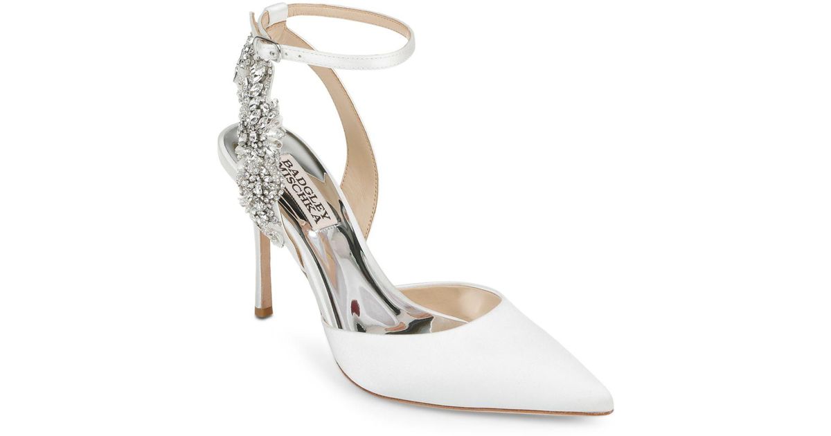 Badgley Mischka Leather Blanca Ankle Embellished Pumps in White - Lyst