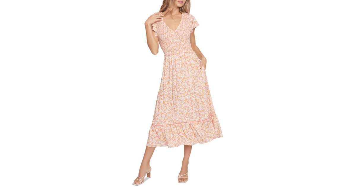 Lost + Wander Costal Daisies Smocked Midi Dress in Pink | Lyst