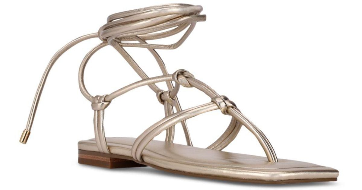 Marc Fisher Synthetic Falina 2 Lace Up Ankle Tie Sandals in Gold ...