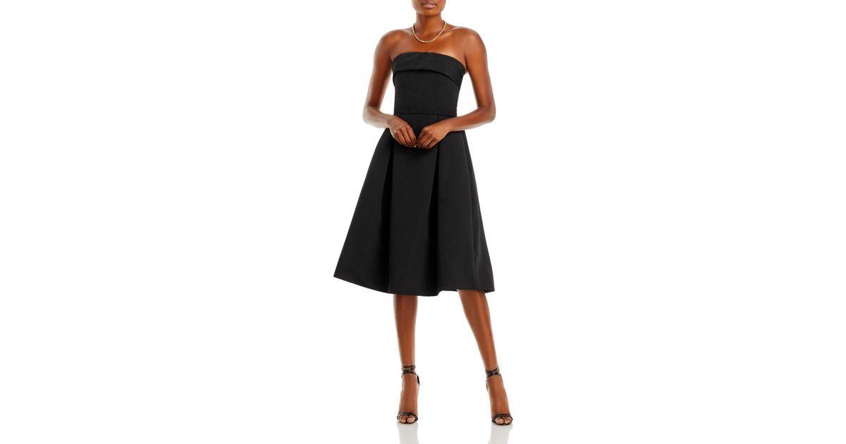 Amsale Foldover Strapless Midi Dress in Black | Lyst