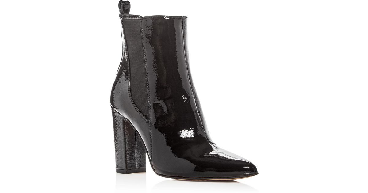 patent leather block heel booties