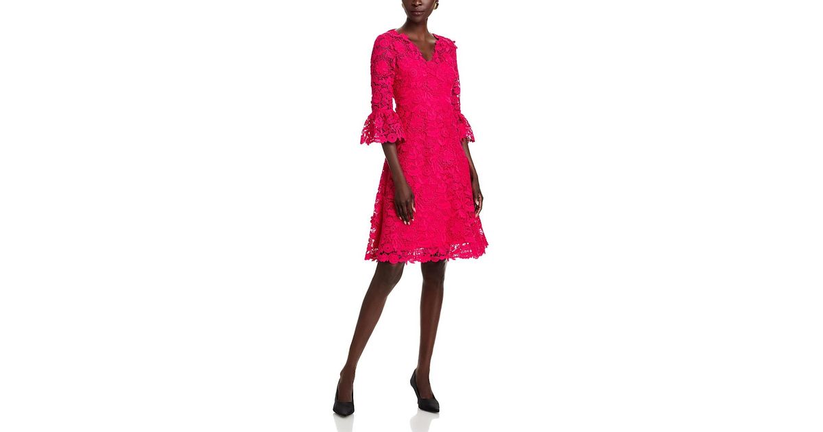 Teri Jon Crochet Lace 3D Floral Dress in Red | Lyst Teri Jon Crochet Lace 3D Floral Dress in Red | Lyst