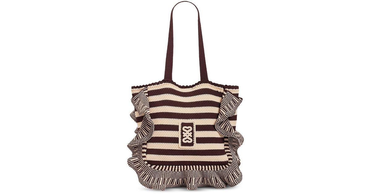 Sandro Striped Crochet Tote Bag in White | Lyst
