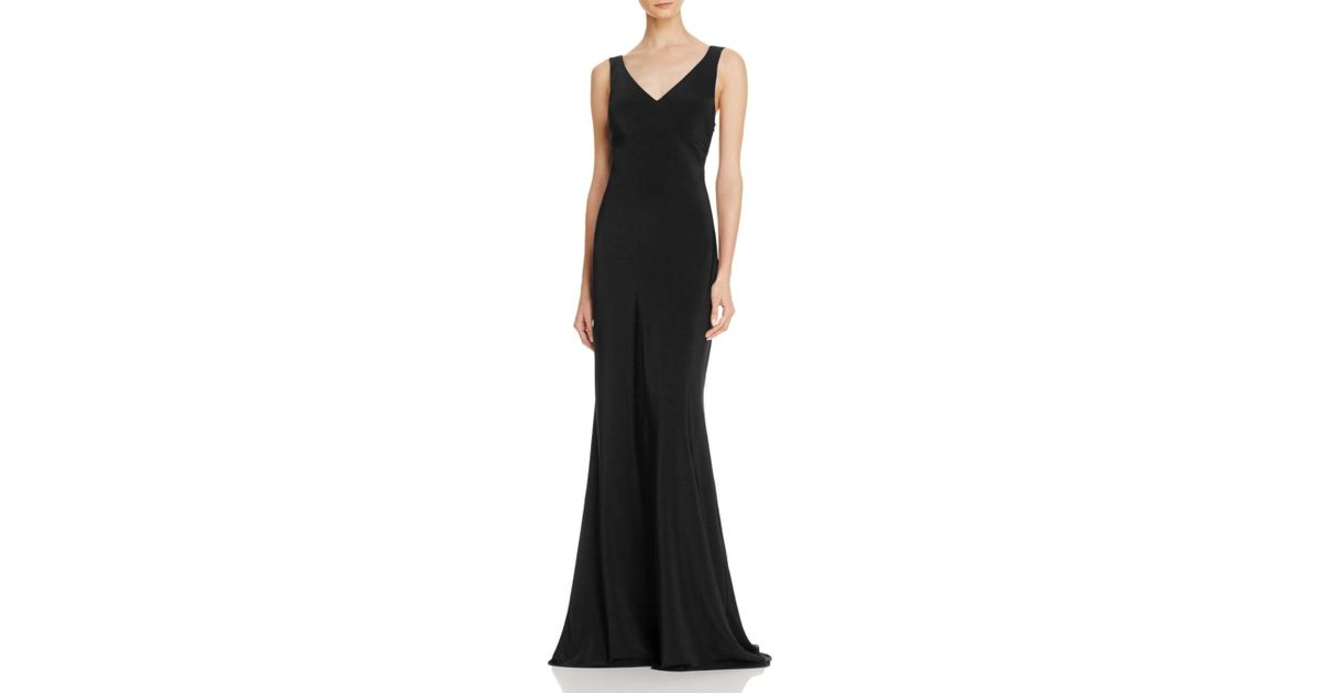 Aqua Synthetic V-neck Cowl Back Gown in 