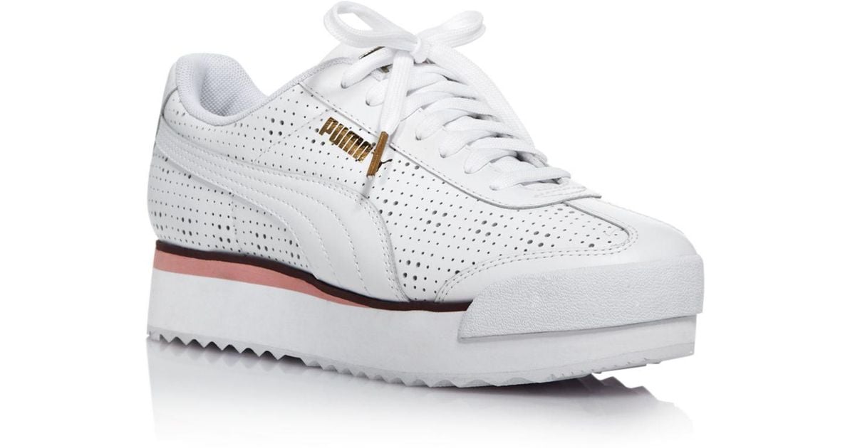 PUMA Women's Roma Amor Perforated Leather Platform Sneakers in White | Lyst