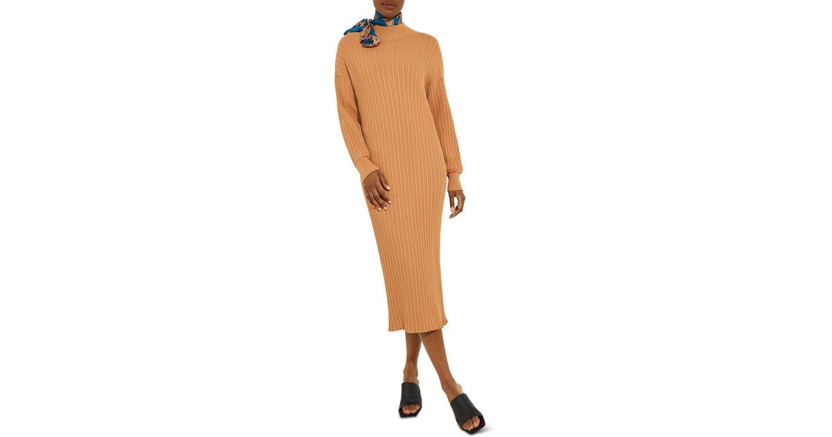 Misook Synthetic Cable Knit Midi Dress | Lyst