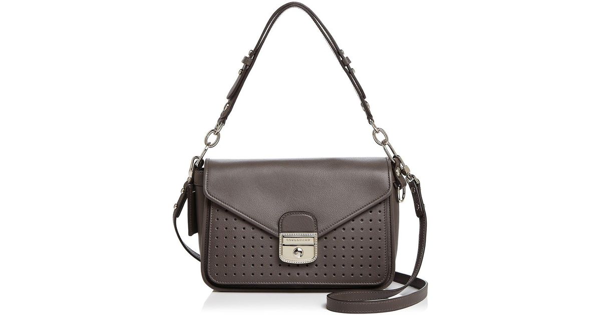 Longchamp Mademoiselle Perforated Leather Crossbody Bag in Grey/Silver