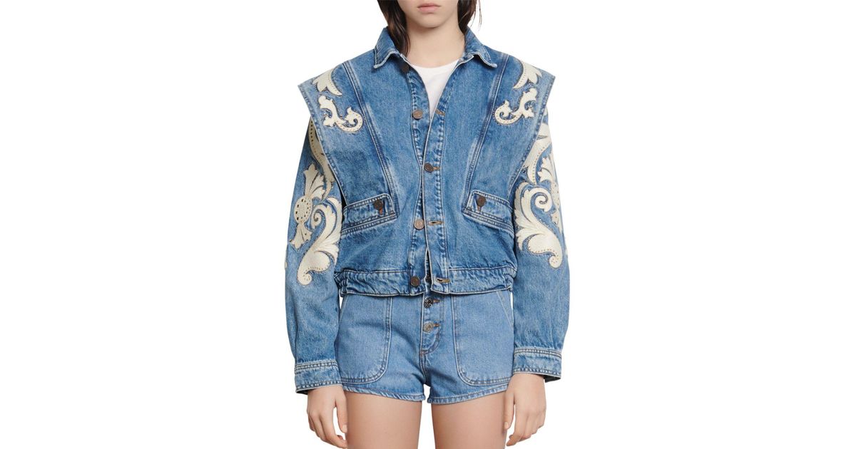 Sandro Kevin Embroidered Denim Jacket 