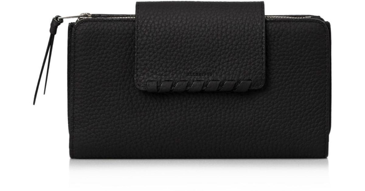AllSaints Kita Japanese Leather Wallet in Black/Silver (Black) | Lyst