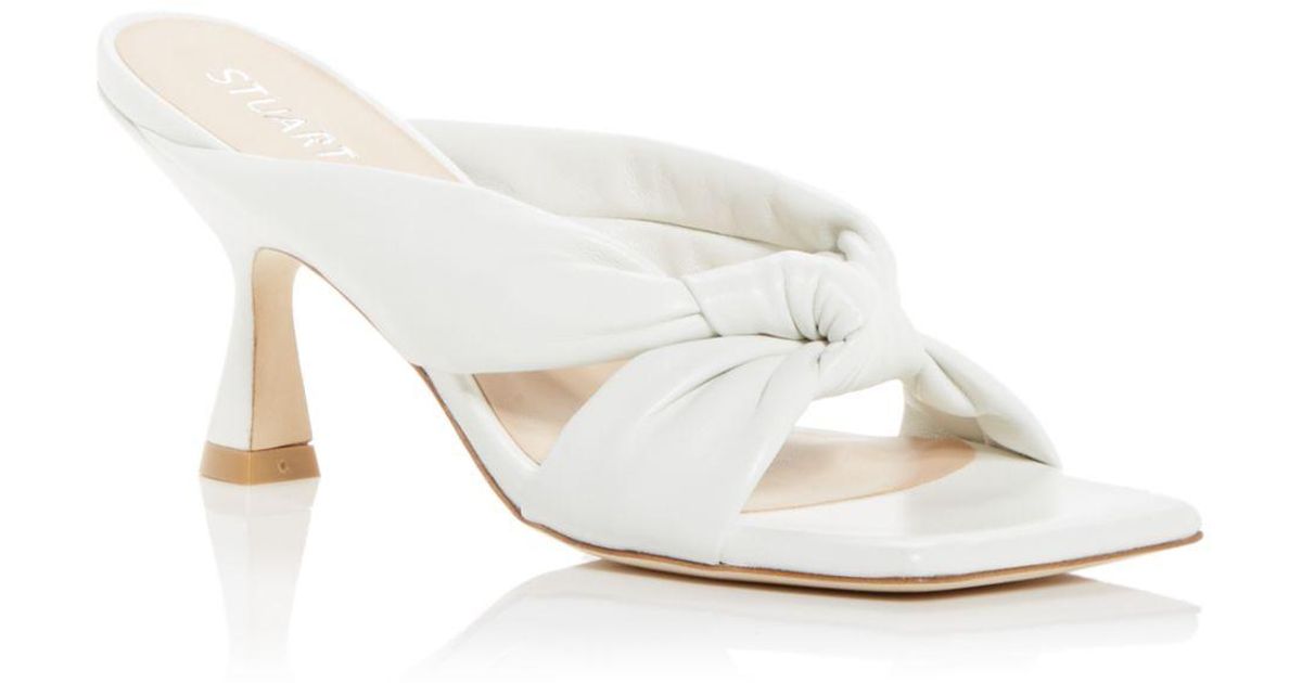Stuart Weitzman Leather Playa Knot Slide Sandals in White Lyst