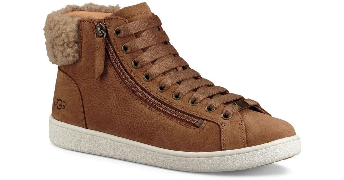 UGG Olive Leather And Sheepskin High Top Sneakers in Chestnut (Brown) | Lyst