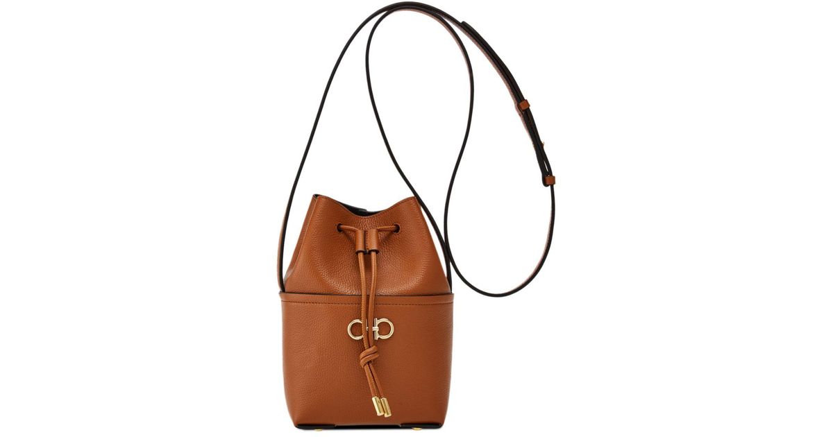 Ferragamo Gancini Mini Leather Bucket Bag in Brown | Lyst