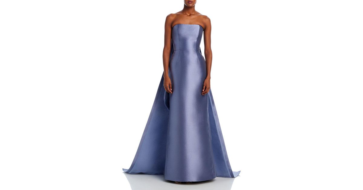 Amsale Mikado Strapless Train Gown in Blue | Lyst