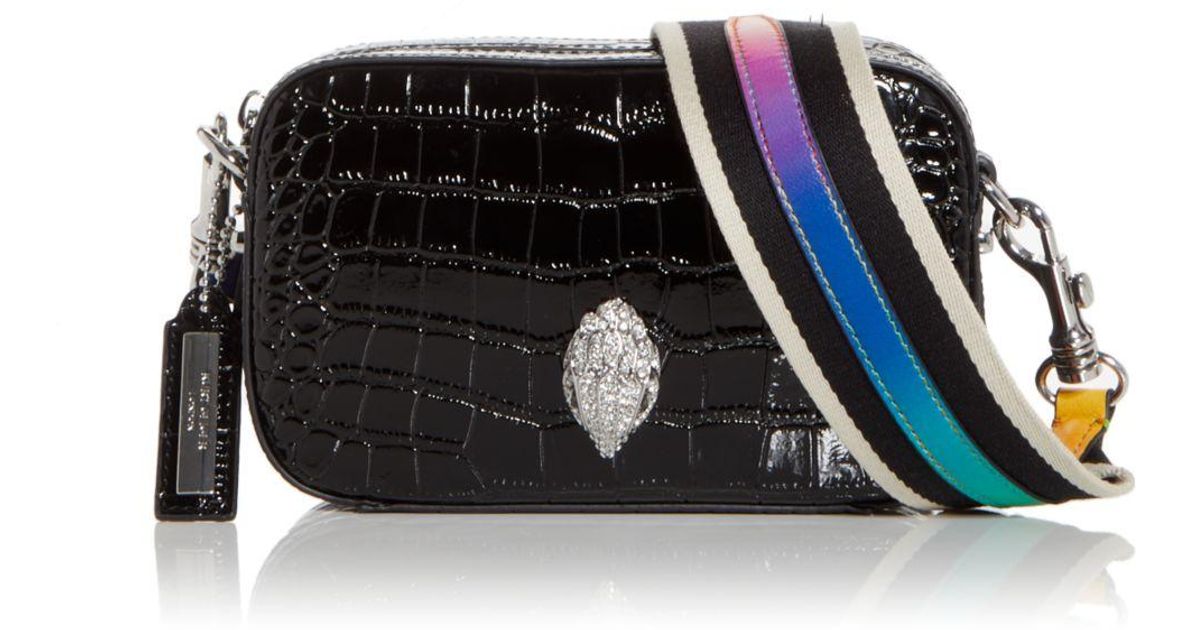 Kurt Geiger Shoreditch Small Croc Embossed Leather Camera Bag in Black