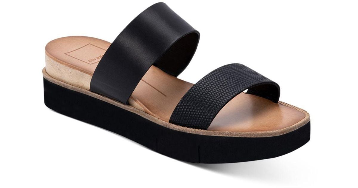 Dolce Vita Leather Parni Double Strap Platform Slide Sandals in Black ...