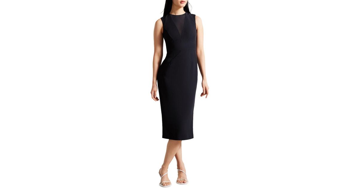 Ted Baker Elissii Bodycon Midi Dress With Sheer Panelling in Black | Lyst