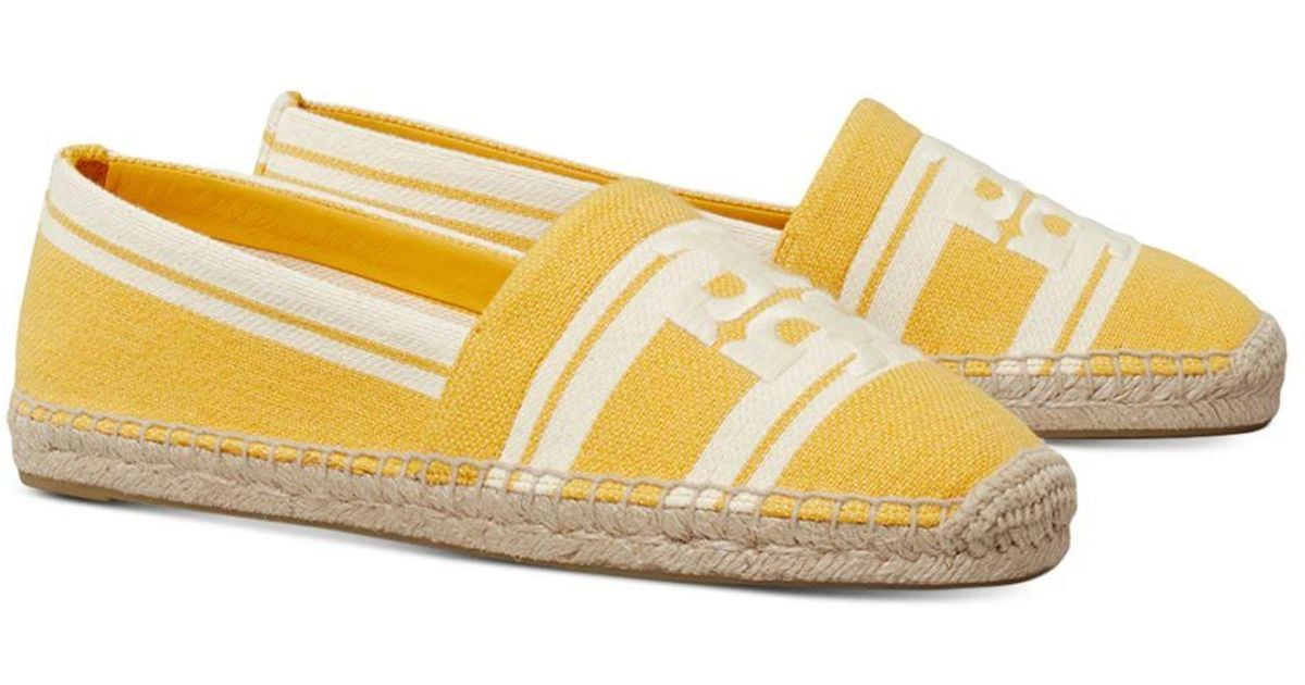 Tory Burch Double T Jacquard Espadrille Flats in Yellow Lyst