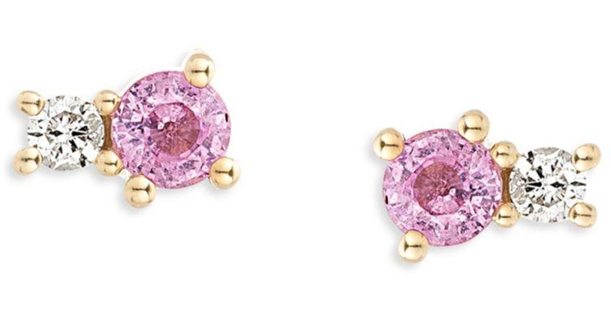 Adina Reyter 14k Yellow Gold Pink Sapphire & Diamond Stud Earrings