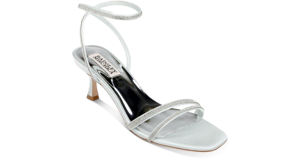 Badgley Mischka Satin Ultra Rhinestone Kitten Heel Sandals | Lyst