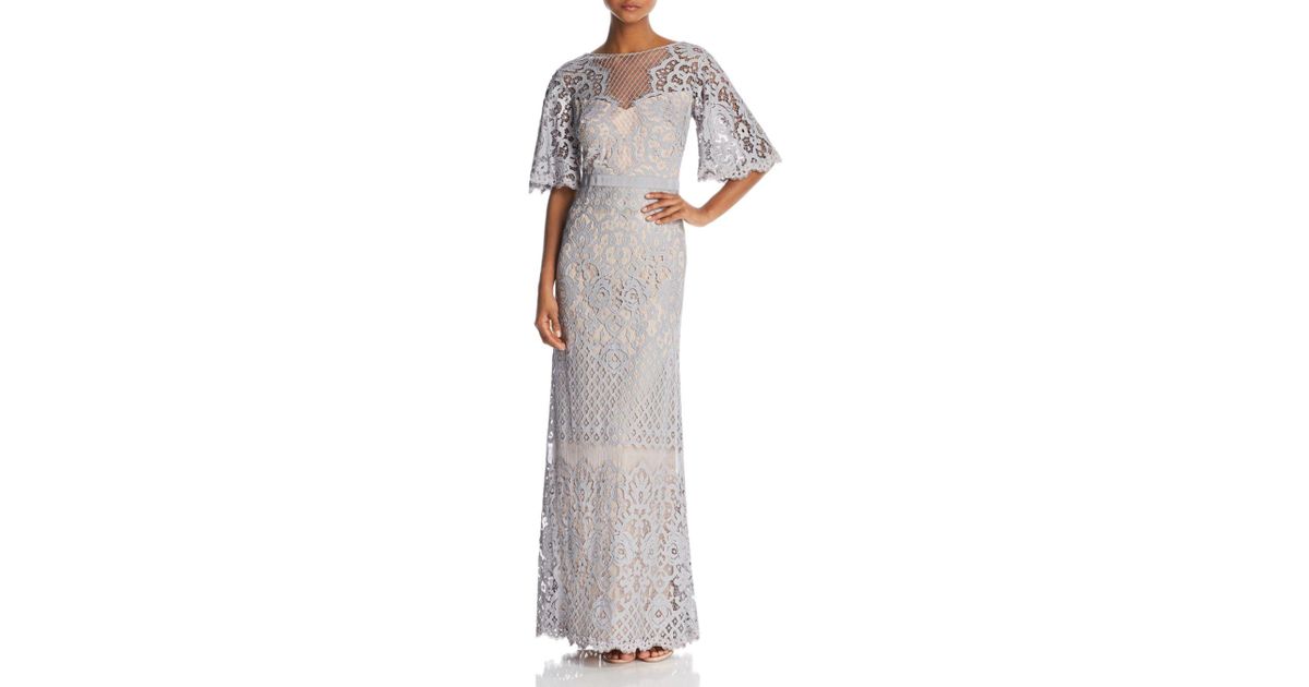 $468 Tadashi Shoji Embroidered Tulle Lace Crepe Skirt Color-block Dress Gown