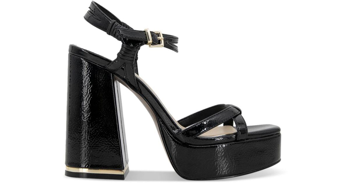 Kenneth Cole Dolly Strappy Platform Block Heel Sandals in Black Patent ...