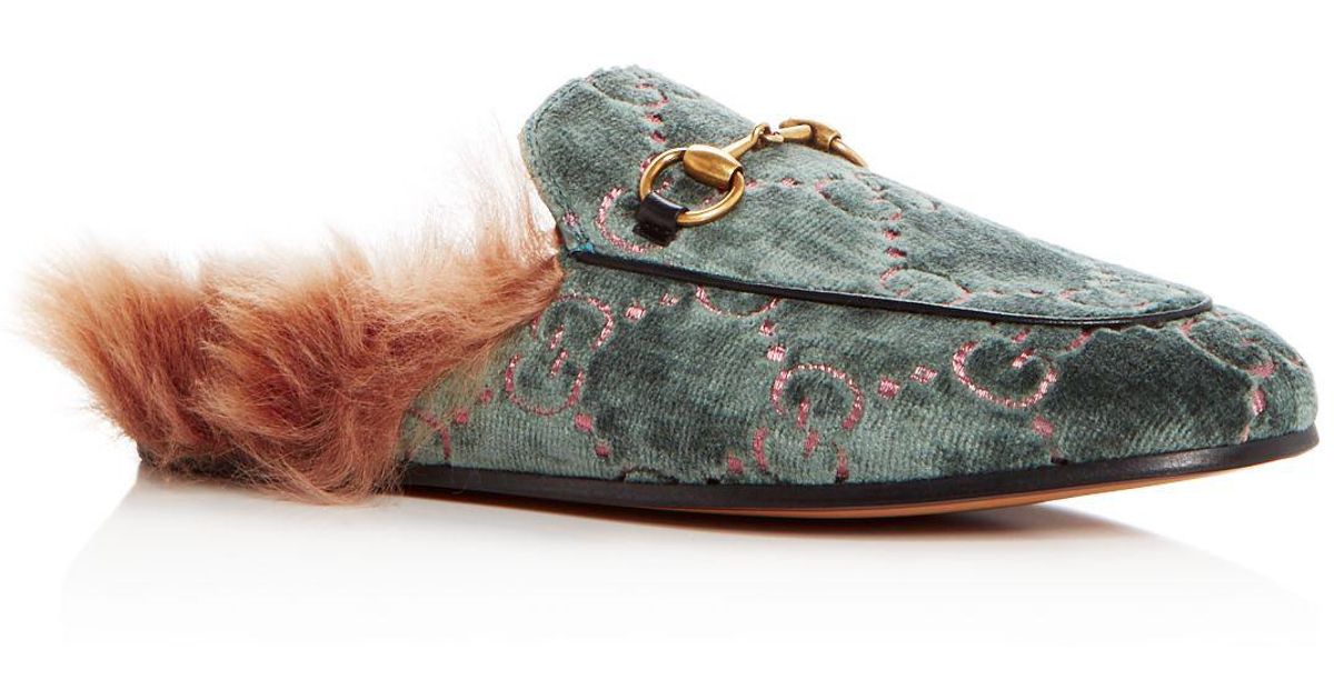 gucci women's princetown leather & lamb fur mules